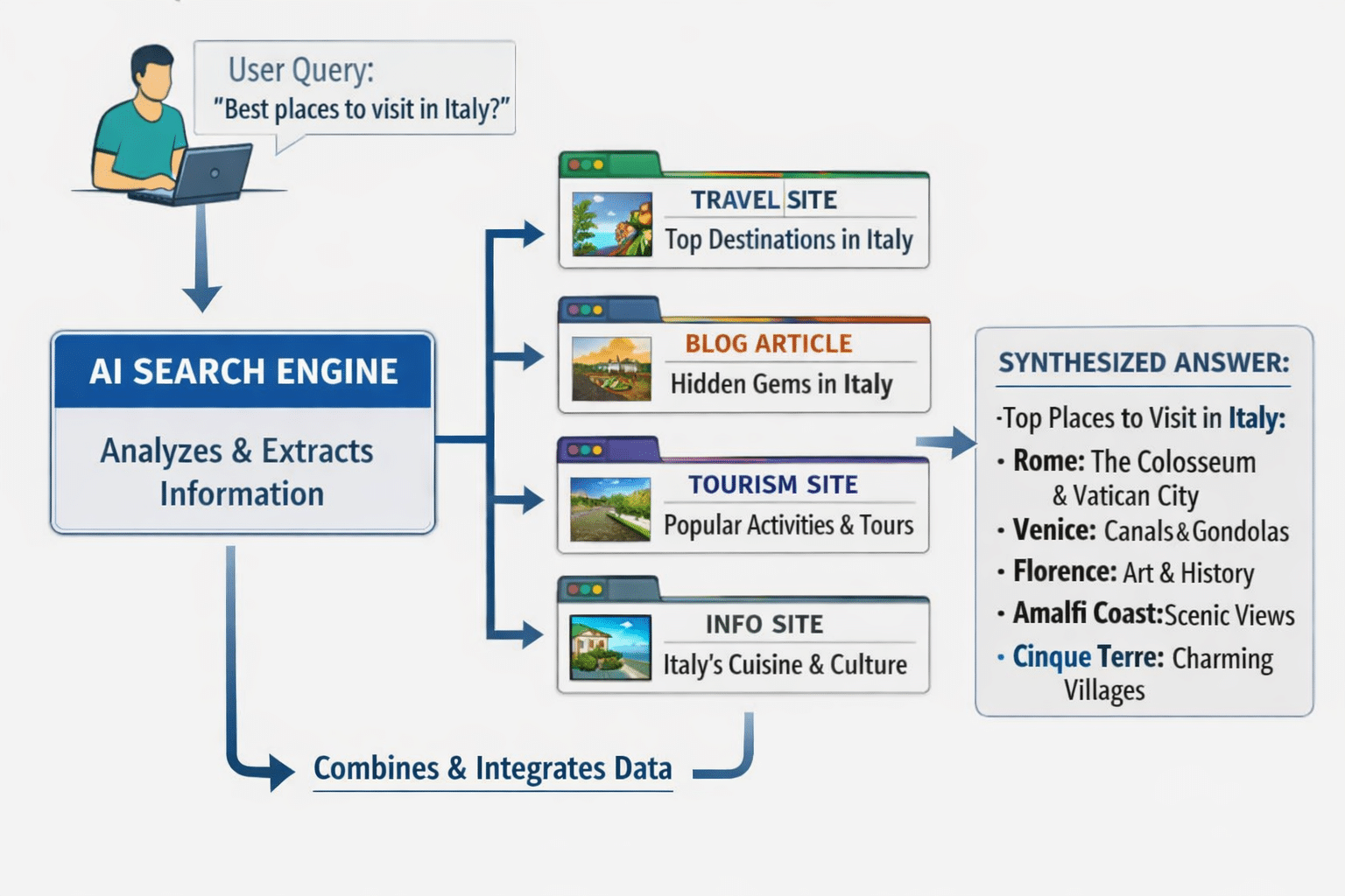 Comparison chart displaying structured content formats including numbered lists, bullet points, and tables optimized for AI extraction